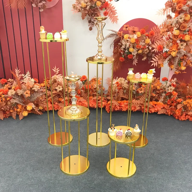 Gold Pedestal Stand for Party Cylindrical Flower Stand for Centerpieces Versatile Metal Display for Wedding Parties Decoration