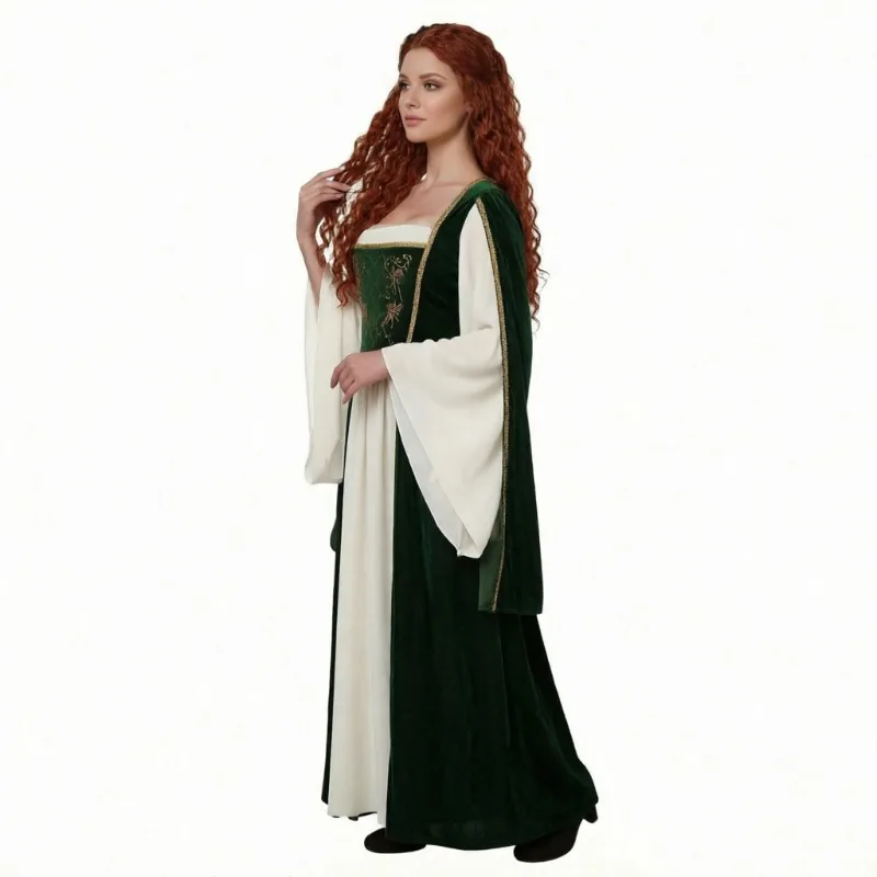New Medieval Cosplay Costume Retro Long Sleeve Printed Dress Renaissance Theme Party Role Playing Outfits for Adult Women view 3