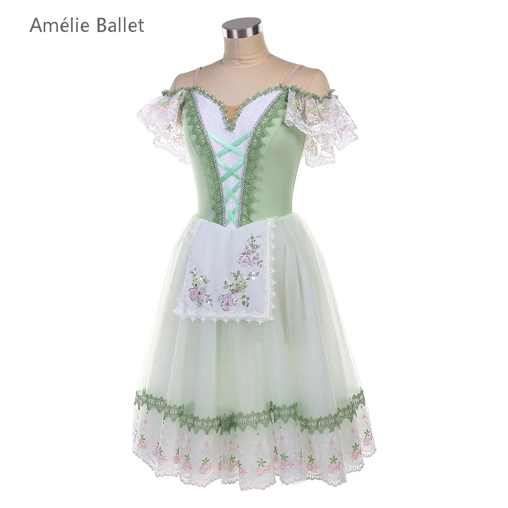 

25180 Зеленый балетный костюм-пачка из спандекса для девочек и женщин, романтический длинный балетный костюм-пачка для выступлений