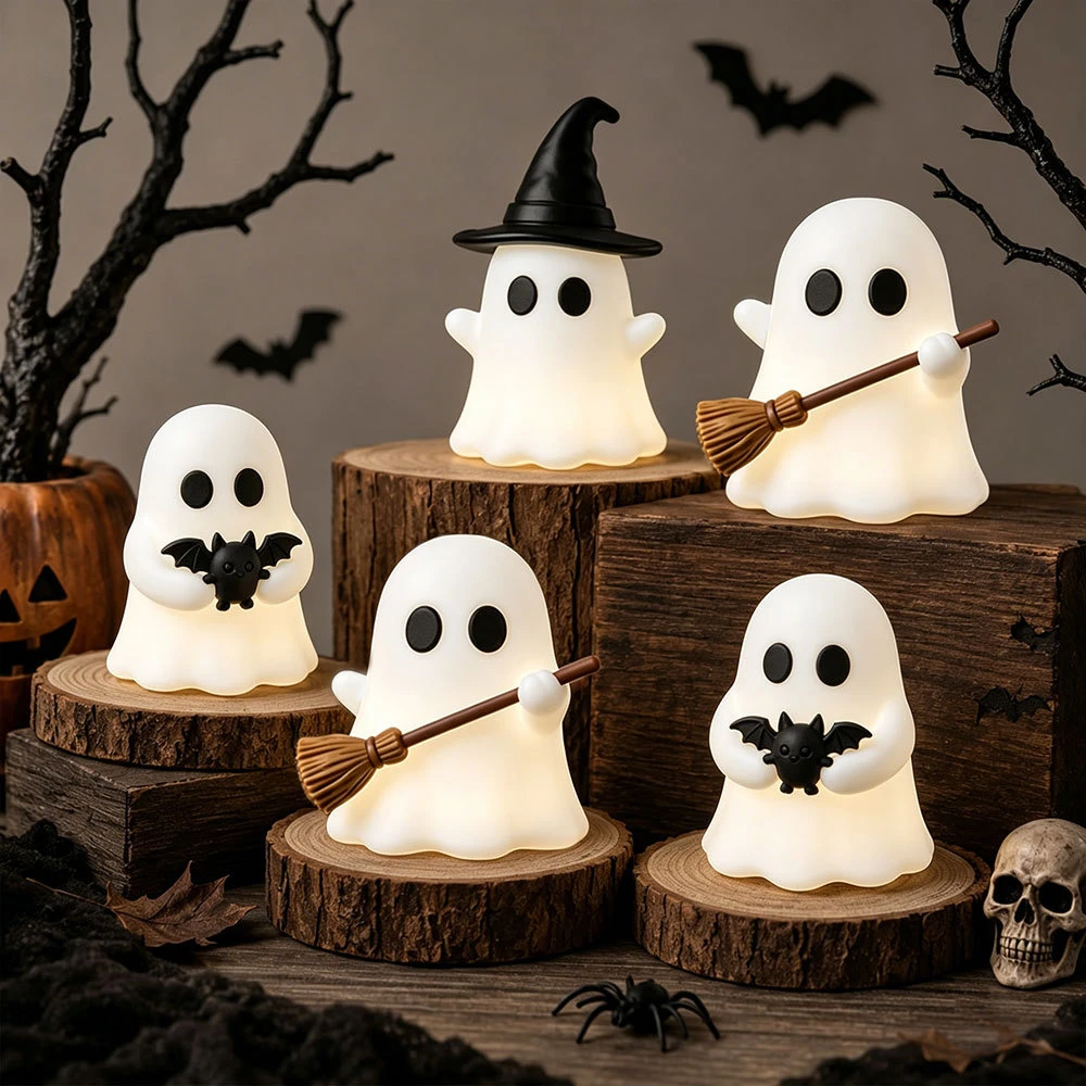 Halloween Mini Luminous Ghost Ornament Soft Glow In Dark Decoration Cute Spooky Table Decor for Home Topper Handcraft Toys