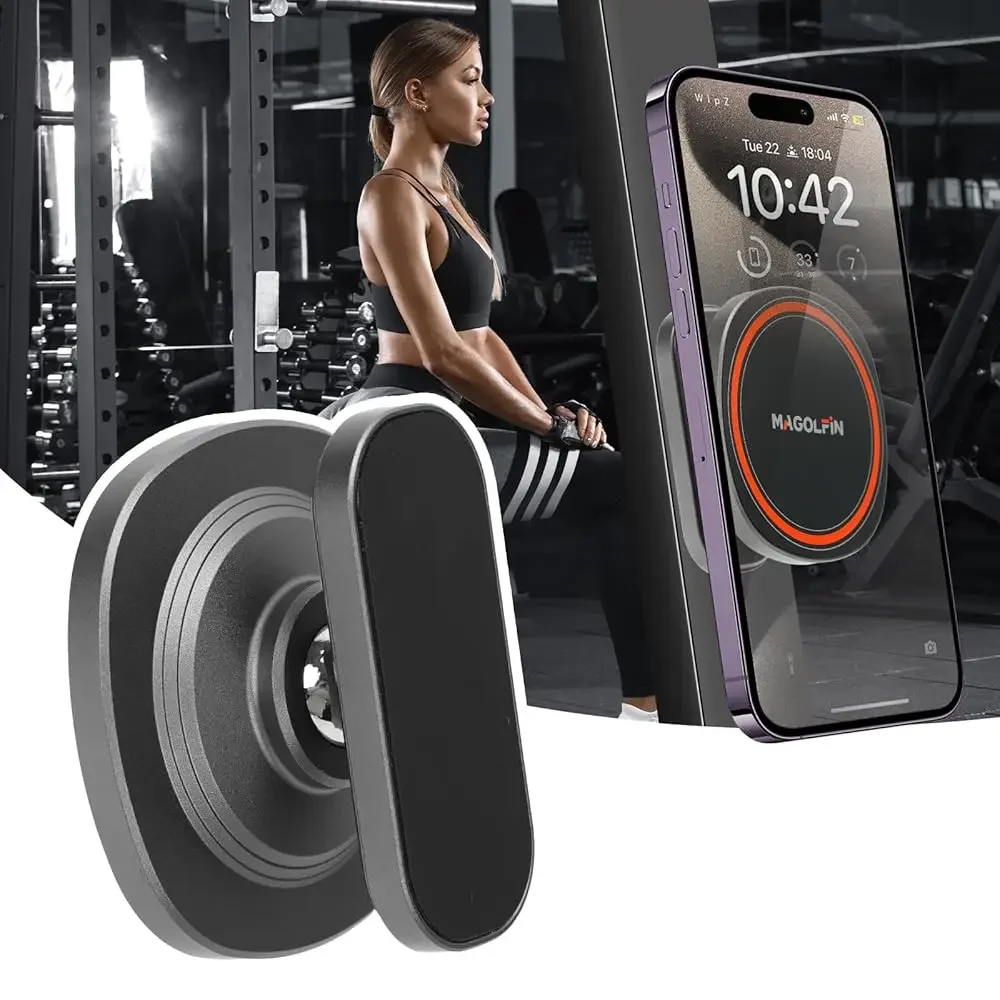 

Aluminum Alloy Magnetic Phone Holder for Gym with N52 Magnets, Gym Accessories Compatible with MagSafe iPhone 17 Pro Max Plus