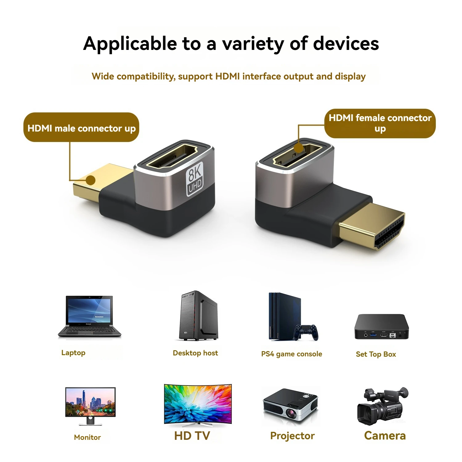 HDMI-kompatibler Stecker auf Buchse Extender 90/270 Grad rechtwinkliger Adapter 8K 60Hz 4K 120Hz 48Gbps HDR Video für PS5 Laptop HD TV – Detail 10
