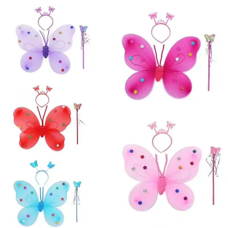 3Pcs/Set New Summer Photoshoot Outfit Fairy Themed Photo Prop Kit Including Butterfly Headband, Decorative Wing & Magic Wand, Av
