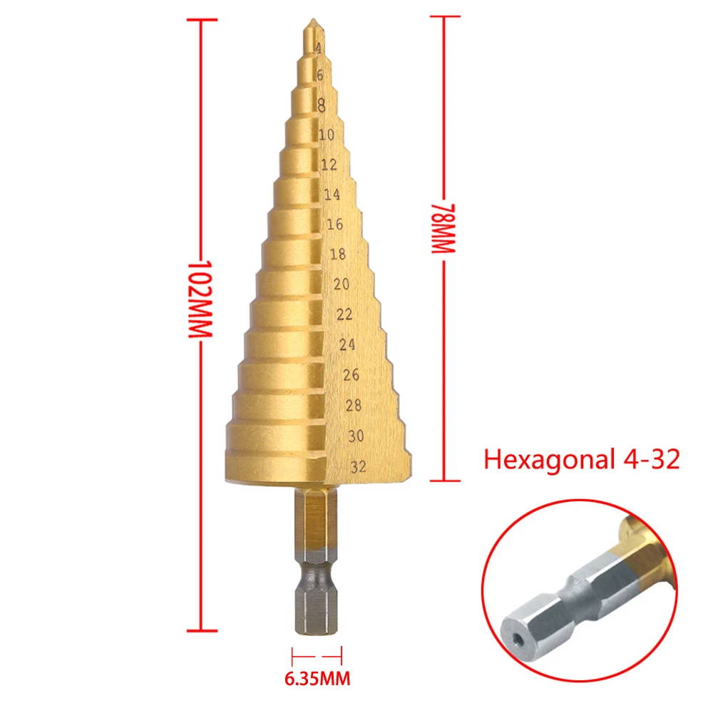 Step Drill Bit 4-32mm 4-20mm HSS Titanium Coated High Speed Steel Cone Drill Multiple Hole Cutter for Metal Wood Plastic