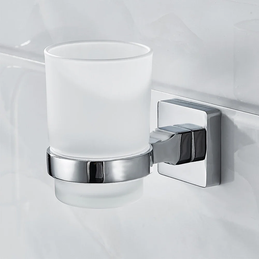 Bathroom Storage Organizer Tooth Brush Cup Tools Washroom Bathroom Modern Wall-Mounted Toothbrush Holder Glass Cup Tumbler Frame
