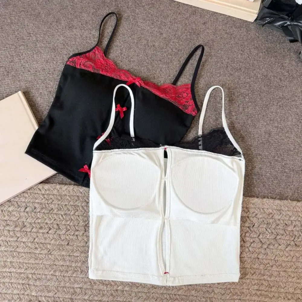 

Simple Bowknot Lace Bow Camisole Sleeveless Hollow Sweet Girl's Vest Top Undershirt Slim Y2k Crop Top Women Girl