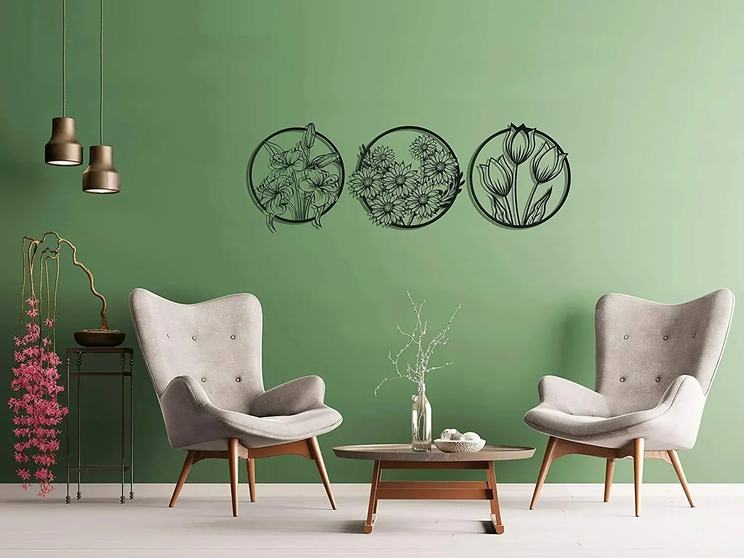 Hello Young 3pcs Flowers Modern Wall Art Metal Wall Decoration for Home large for home living room decor metal plate wall art de