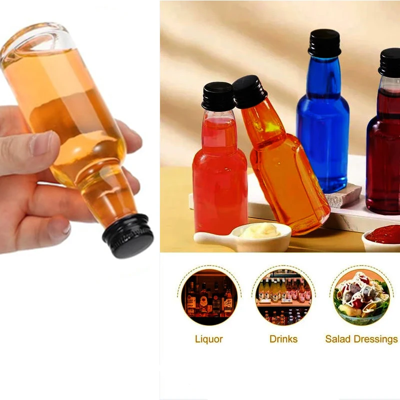 50 szt. Przenośne, wielokrotnego użytku mini butelki plastikowe 30-150 ml na alkohol, sok, próbki napojów, pojemniki na przyprawy, wino, napoje, olej.