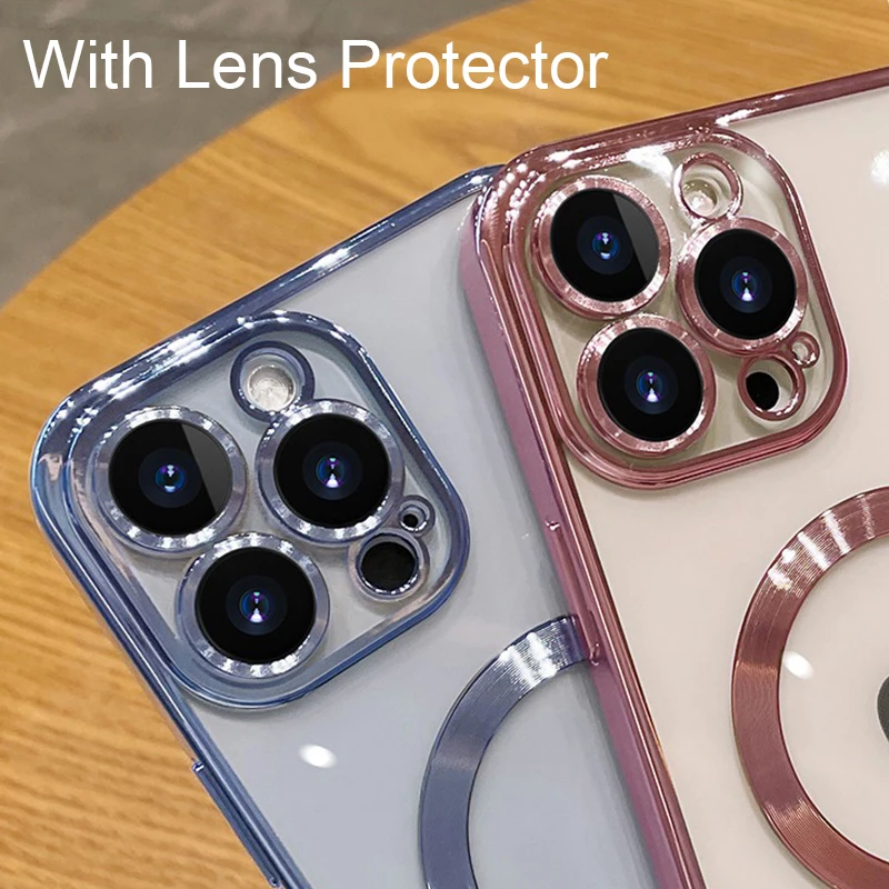 Funda con protector de lente y placa magnética para iPhone 11 12 13 14 15 Pro Max Plus, silicona con carga inalámbrica 4