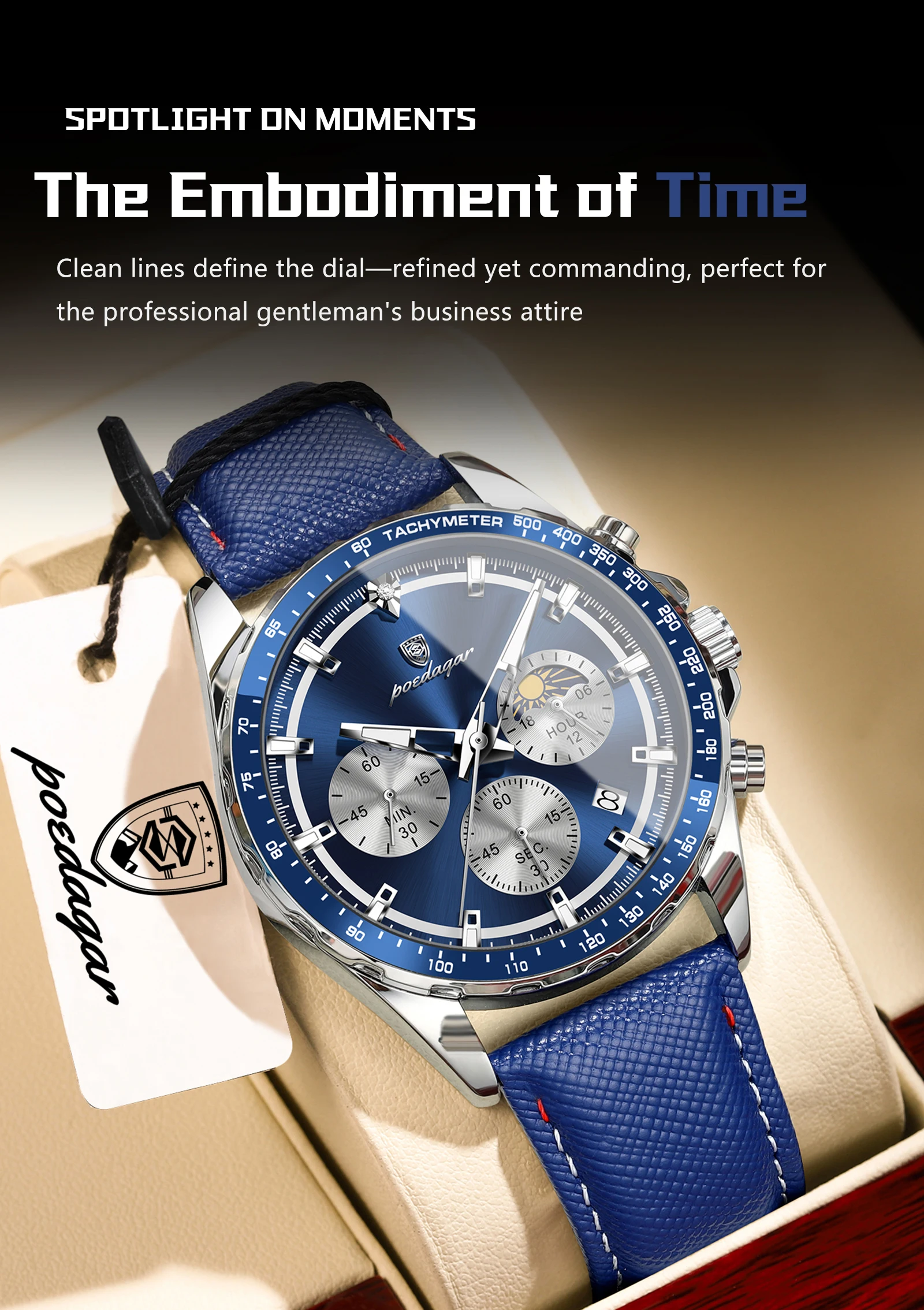 POEDAGAR Original Man Wristwatch Luminous Waterproof Chronograph Date Men Clock Leather Quartz Fashion Sport Men's Watches Reloj S63b479dc61624b928bef99714d4fca1eq