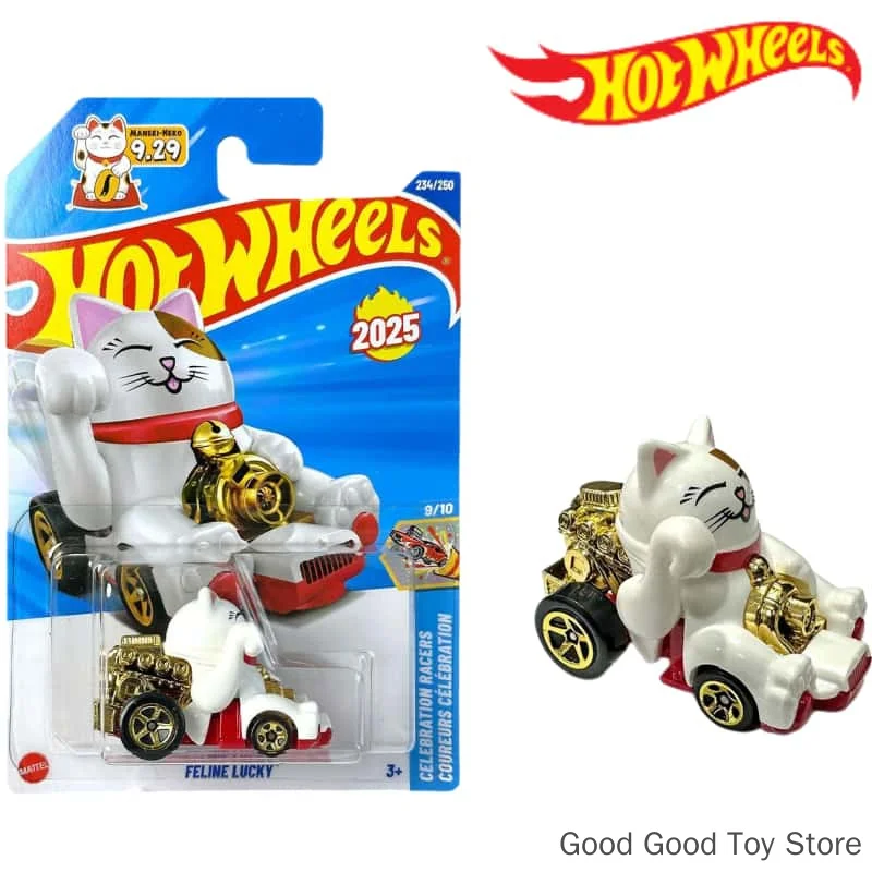 Original 2025N Hot Wheels Alloy Lucky Cat Toy Model Car Inertia Pulley C4982 Collect Model Cars Toys Birthday Holiday Gifts