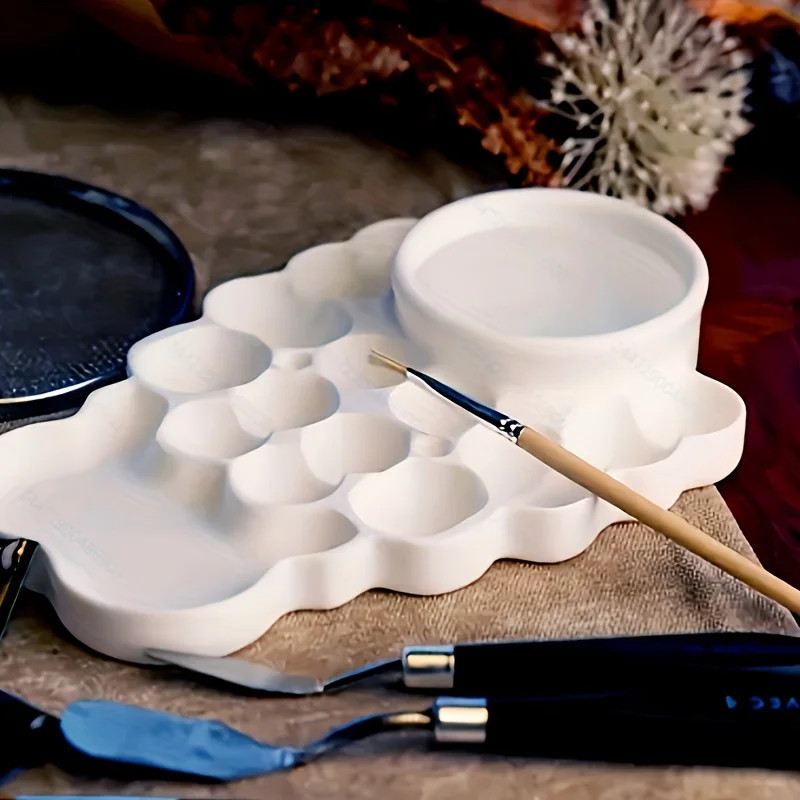 New 3D Printed White Plastic Paint Palette Tray, Portable Pigment Mixing Tray for Watercolor, Kids & Adults