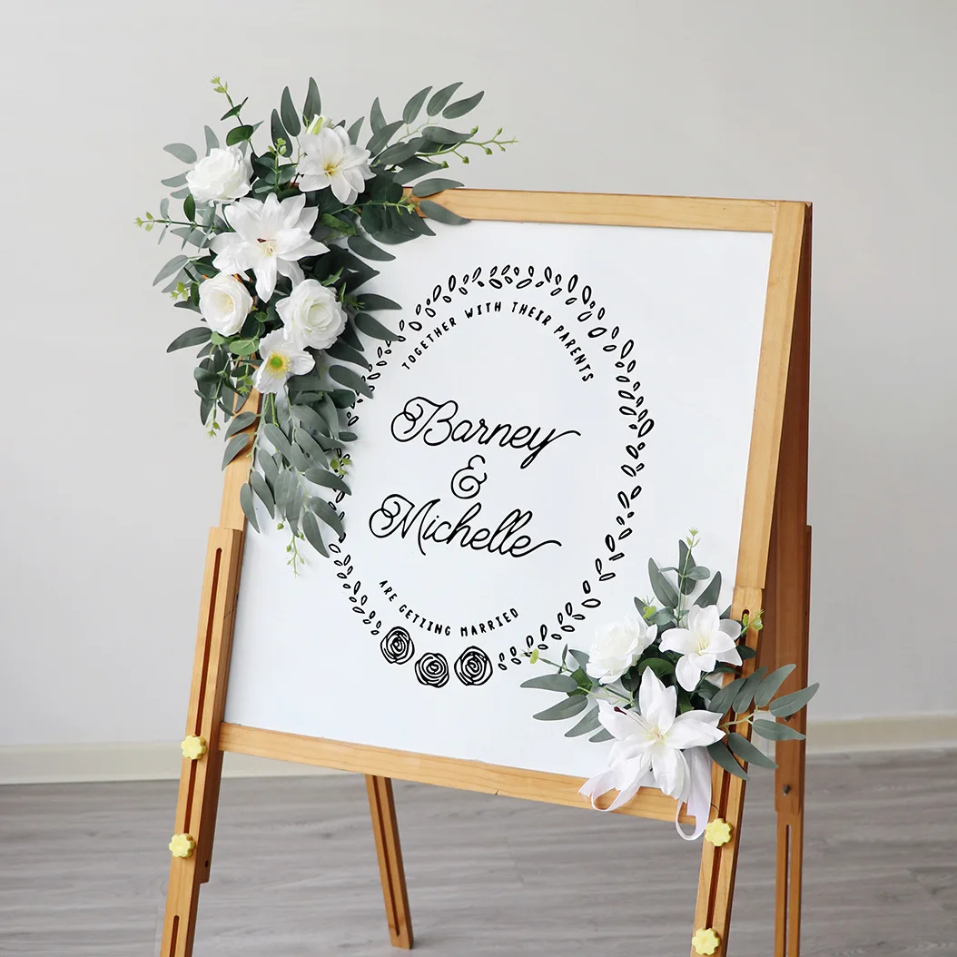 Yannew Country Wedding Welcome Sign Flowers Garland Artificial Arch Flower Eucalyptus Swag for Party Ceremony Reception Decor