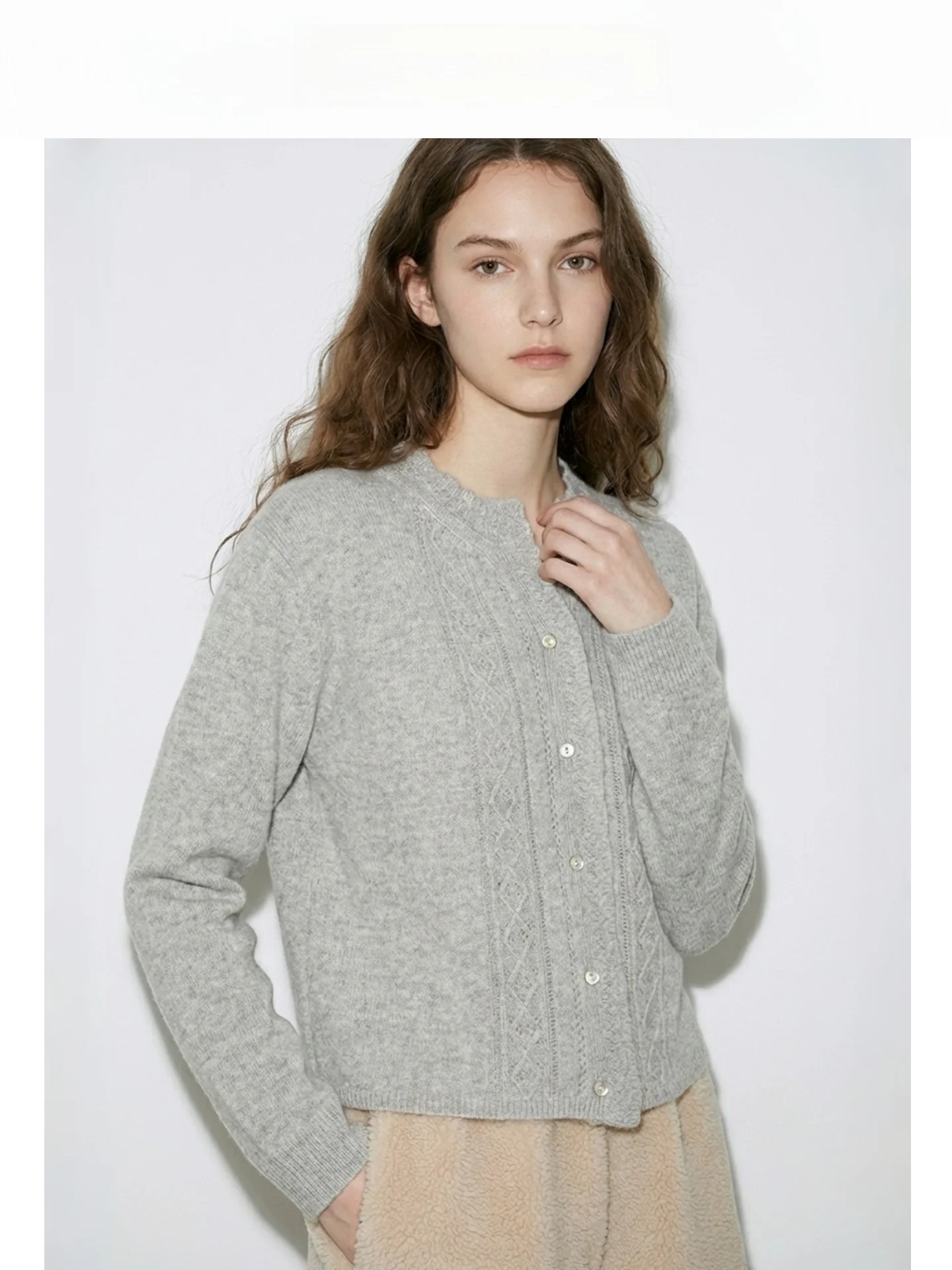 

Вязаный кардиган из шерсти в стиле ретро с V-образным вырезом, ажурным узором «косичка» и цветочным декором, свитер-жакет для женщин