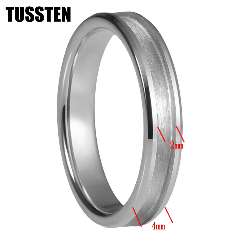 TUSSTEN 4MM Tungsten Empty Blanks Jewelry Ring 2.0 Groove Beveled Edges Polished Shiny Multicolor Available