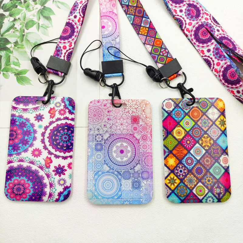 Mandala ID Badge Holder Cordón Datura Titulares de tarjetas de crédito Correa para el cuello Funda para tarjetas de puerta para niñas Llavero