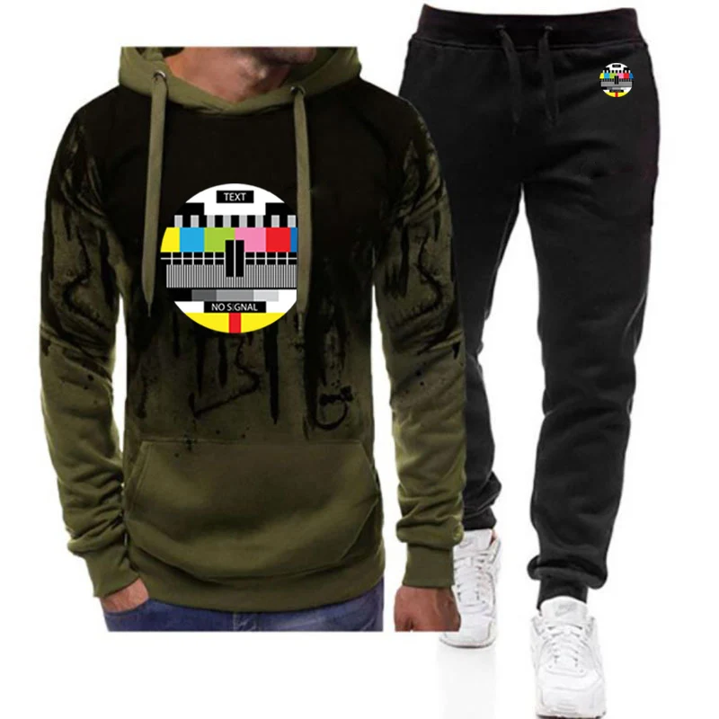 

No Signal Logo Men's New Gradient Casual Tracksuit Set 2025 Autumn Winter Two Pieces Set Mens Sportswear Plus Pants Suit