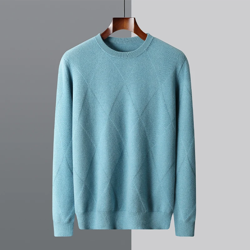 

Новый осенне-зимний мужской свитер с круглым вырезом из 100% чистой шерсти, толстый пуловер с длинными рукавами, повседневная свободная теплая вязаная одежда, свитер