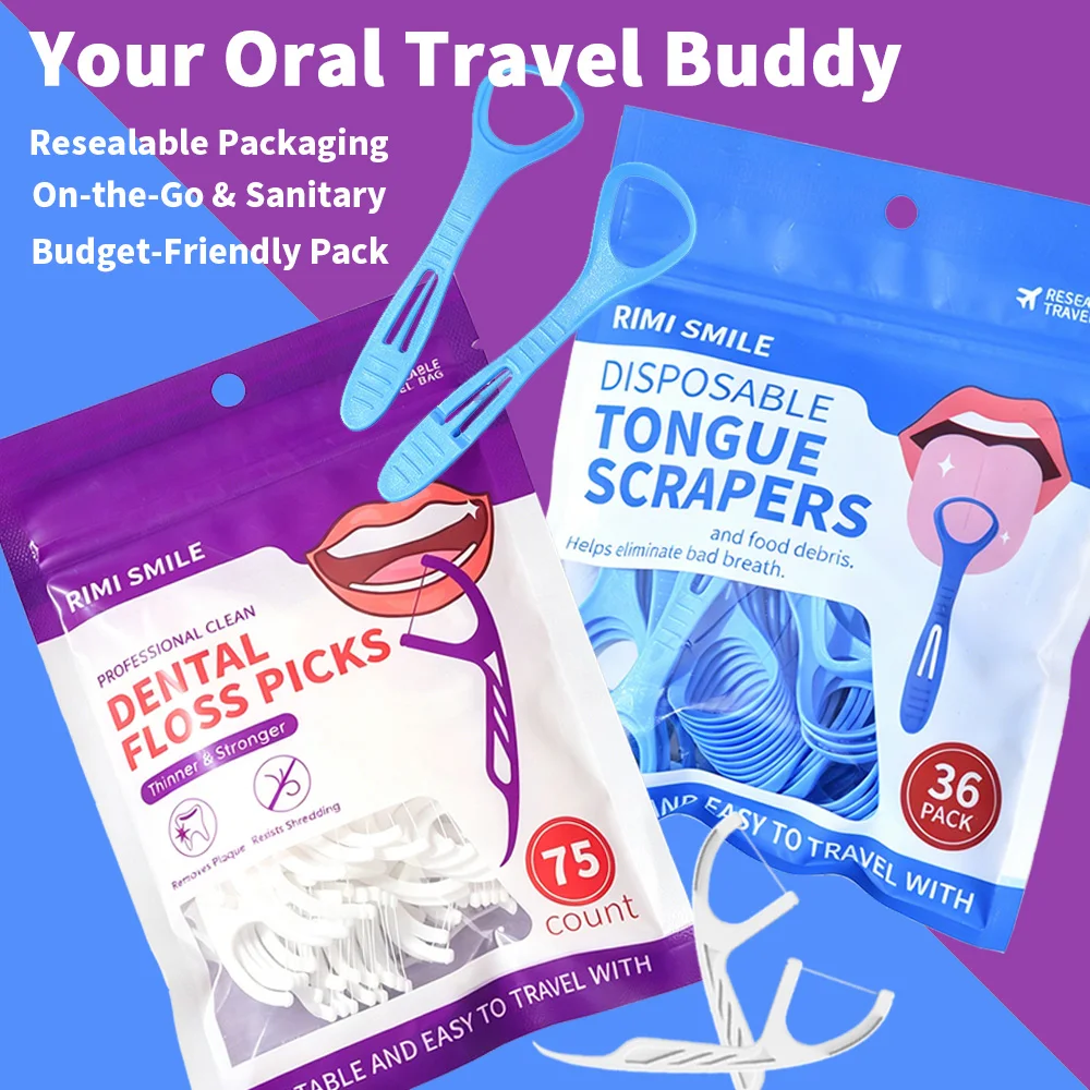 111-teiliges Reise-Mundpflege-Set, Wiederverschließbare Tragbare & Hygienische Zahnseide-Picks & Zungenschaber, Preisgünstiges Kombi-Set