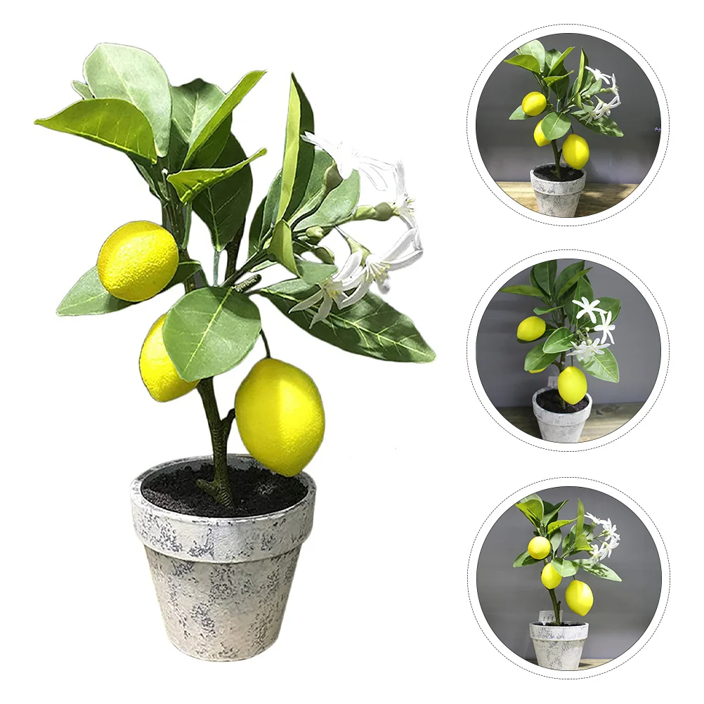 

Artificial Potted Plant Kitchen Fake Lemon Tree Faux Wedding Bonsai Yellow Tabletop Office