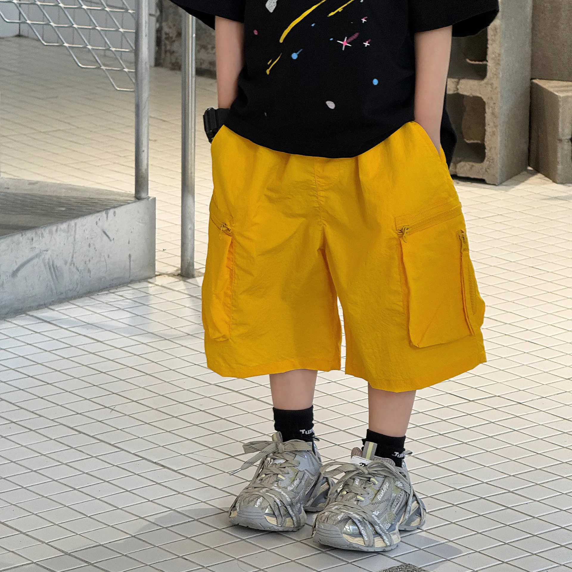 

2026 Summer New Korean Kids Solid Breathable Comfort Cargo Shorts Boys Shorts Versatile Cool