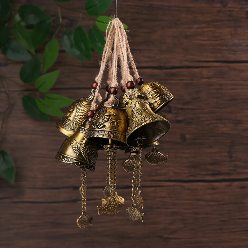 1pcs Retro Carve Metal Wind Chimes Pendant Chinese Feng Shui Bell Blessing Good Luck Fortune Hangings Wind-bell Ornaments Decor