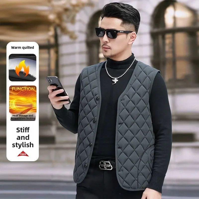 

Winter Men’s Quilted Vest Fleece Lined Warm Waistcoat Sleeveless Jacket Casual Outerwear Lightweight Padded Coat for Cold Weathe