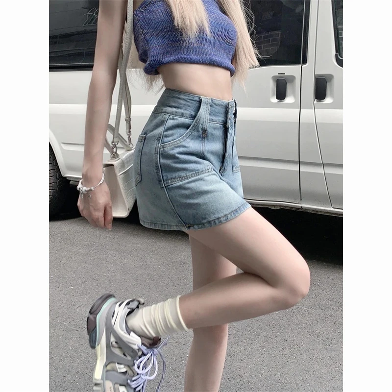 Retro high-waisted denim short skirt female 2024 summer new high-waisted thin loose anti-walking a word package hip skirt ins