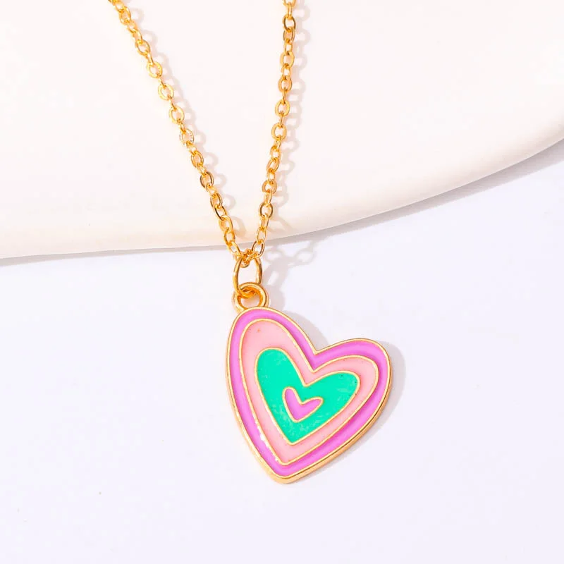 Sweet Candy Color Enamel Heart Pendant Necklace Cute New Y2k Necklace Accessories For Women Girls Party Jewelry Gifts