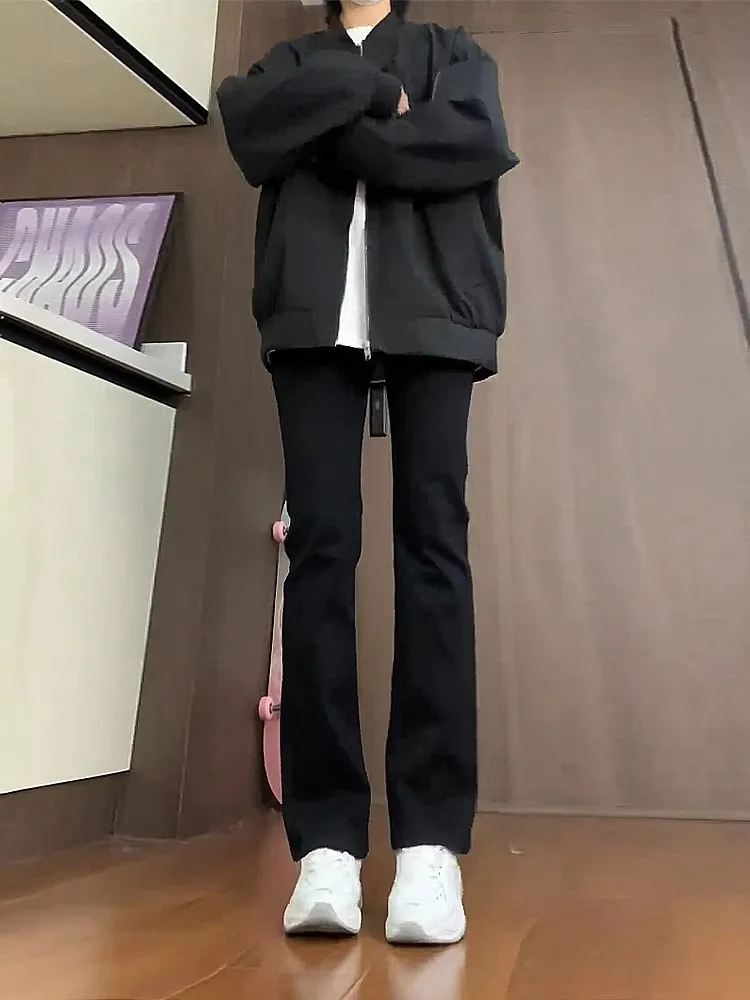 

Черные мужские джинсы прямого кроя на флисовой подкладке, весенне-осенние, в американском стиле, облегающие, слегка расклешенные, молодежные модные джинсы из денима