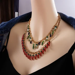 Cute Green Vegetable Red chilli Pendant Necklace Pepper Eggplant Fashion Accessories Women Birthday Gifts Jewelry Trends 2024