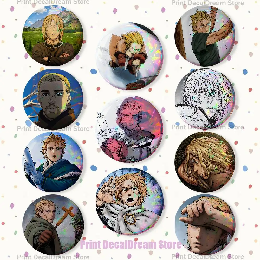 Anime Thorfinn V-Vinland Brooches for Backpack Accessories 25mm,32mm,48mm,58mm,75mm Round Enamel Pins Cartoon Badge