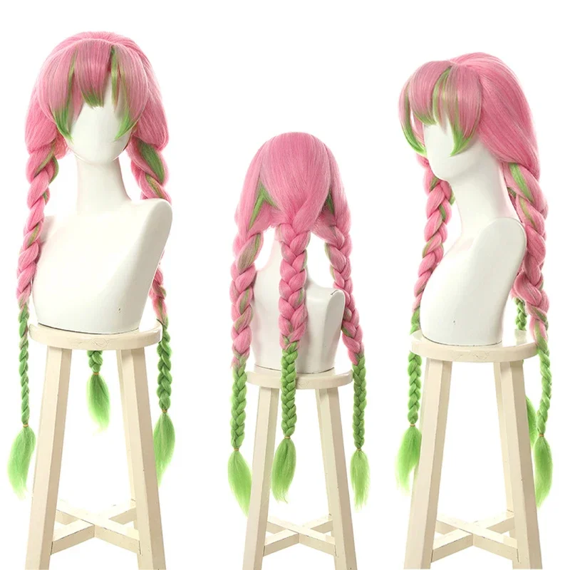 Disfraz de Anime Demon Slayer Kanroji Mitsuri, disfraz de Kimetsu No Yaiba Devil Hunter Haori, peluca para adultos y niños, Kimono de fiesta para mujeres