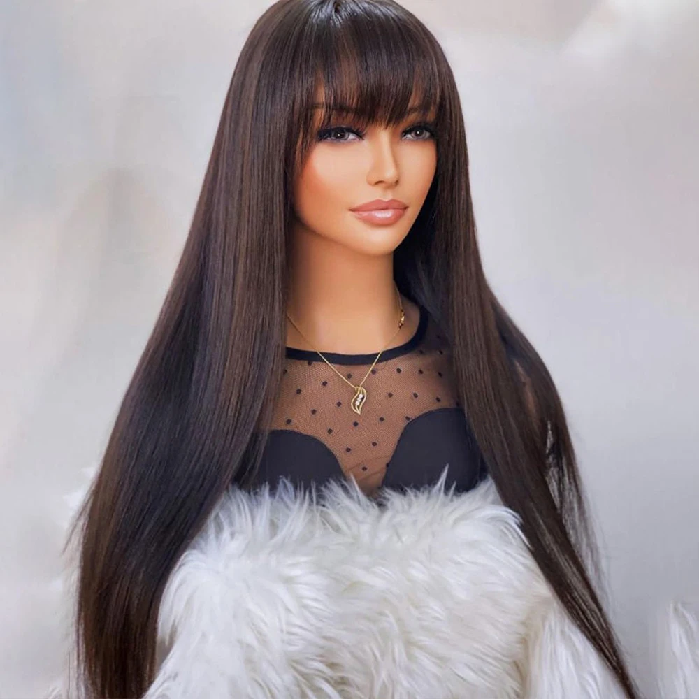 Wig With Bangs Short Bob Human Hair for Women Brazilian Natural Cheap Full Machine Made Wigs Straight 30 Inch Fringe Wig