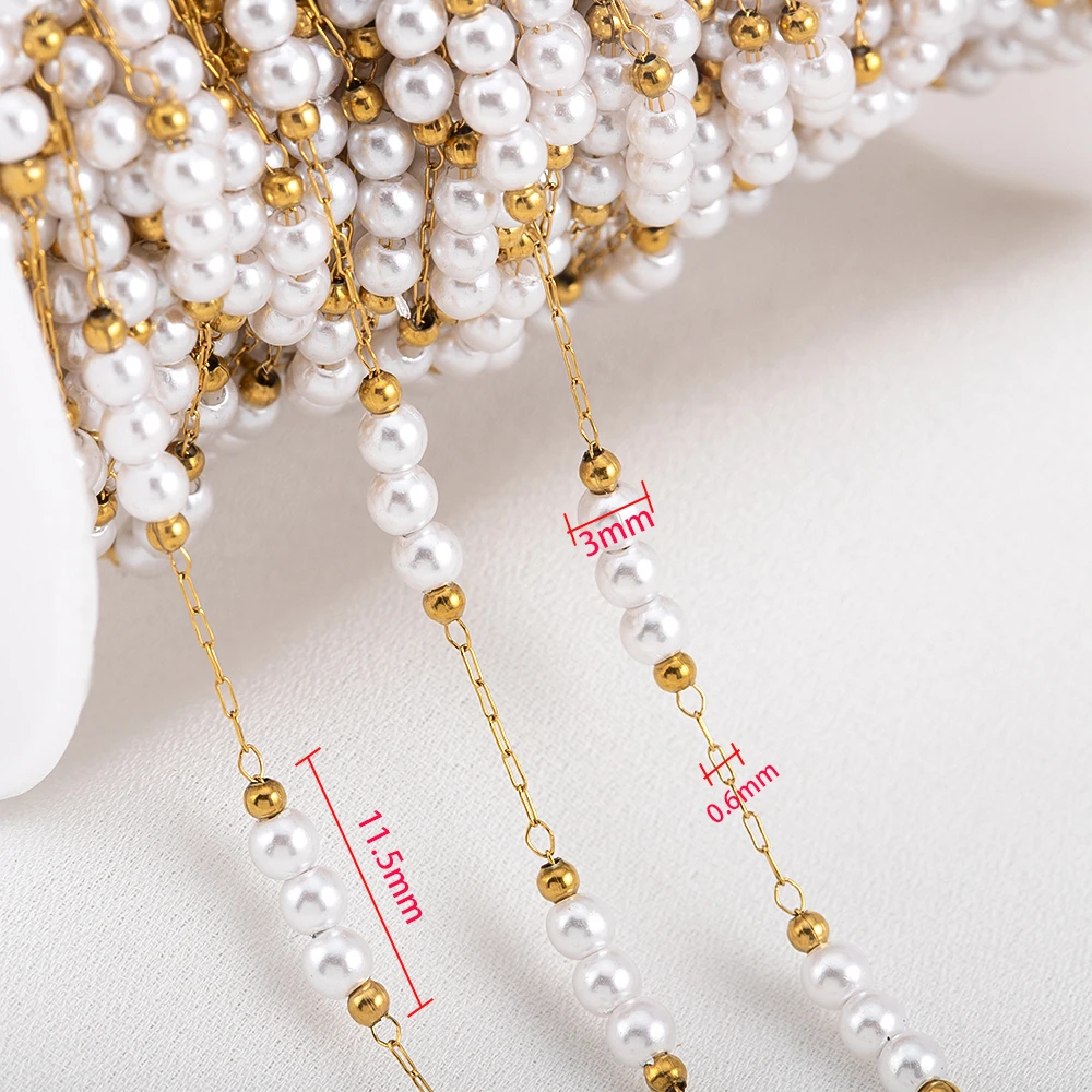 1 Meter Stainless Steel 3mm Gold Beaded Stone Pearls Chains for DIY Jewelry Findings Necklace Bracelet Supplies Earrings Making image 5