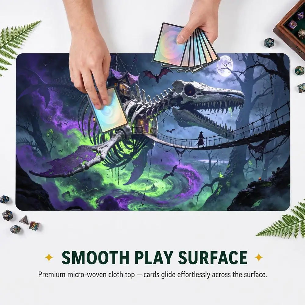 Fantasy Night Moon Skeleton Beast Ship Forest Scene Playmat Non Slip Rubber Table Mat for Tabletop RPG Card Game Large Mousepad