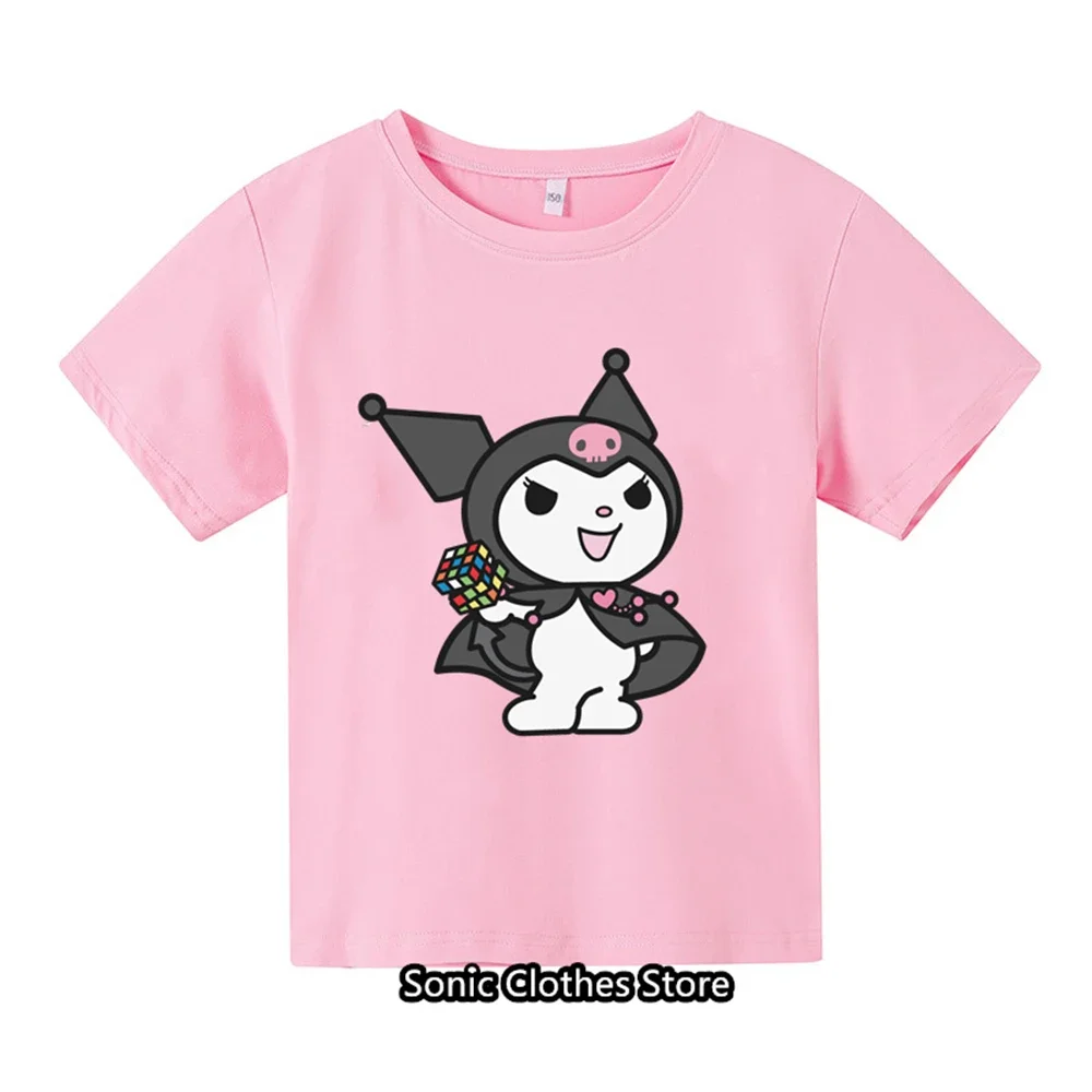 Summer Kawaii Kuromi T-shirt  Old Children's Cartoon Anime Pattern Children's Girls Boys Fashion Casual Short Sleeves