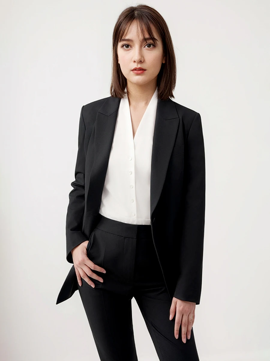 Women Suits Set Blazer Pant Office Lady Autumn Spring Formal Wear Luxury Black Single 1 Button Party Stage Host Clothing XS 2XL