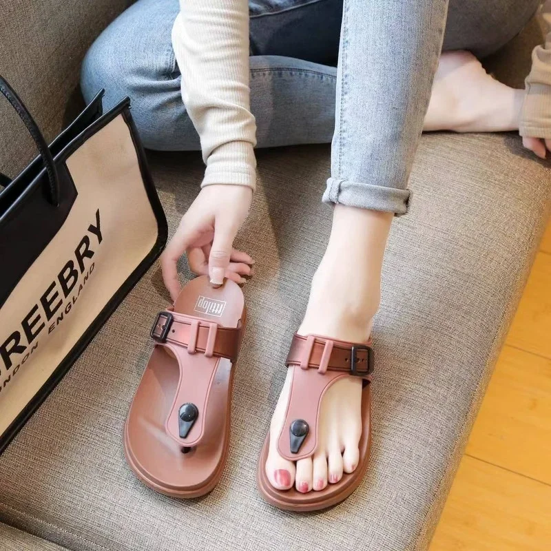 Sandalias de plataforma para mujer, zapatos suaves de punta redonda gruesa, chanclas abiertas para interiores Y el baño