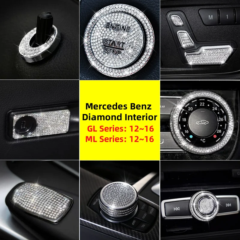 For Mercedes Benz 12~16 ML320 ML350 ML400 GL350 GL400 GL500 Air Conditioner Vent Ring Central Control Knob Diamond Decorate Trim