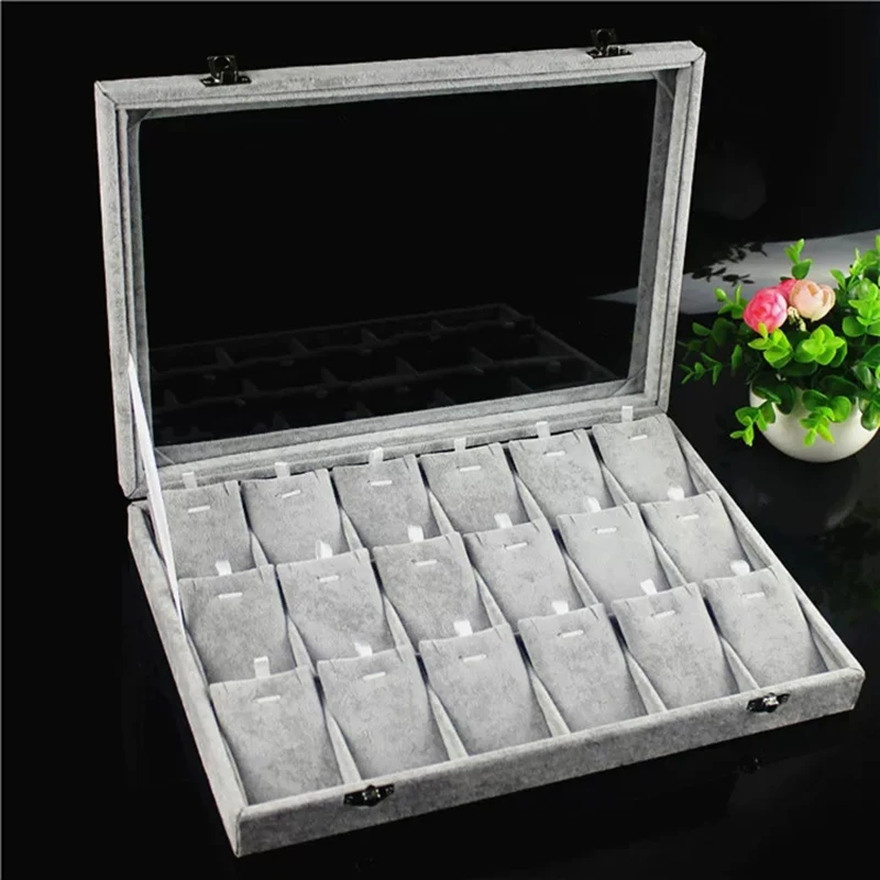 18-slot necklace box stud earring storage jewelry box 18-grid pendant display tray