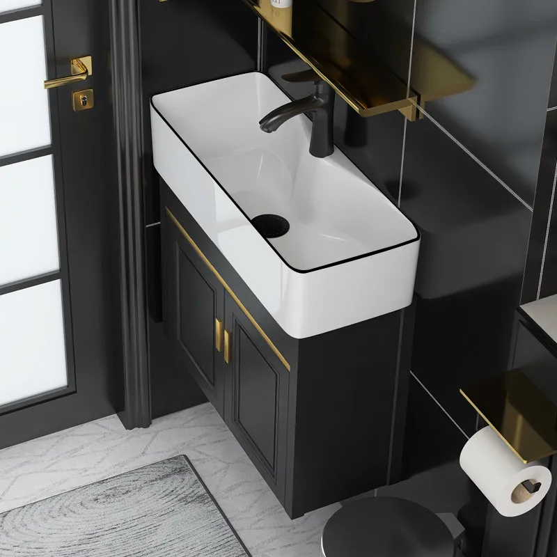 Ultra-narrow side space aluminum bathroom cabinet small size wall-mounted wall hand wash basin cabinet combination ceramic