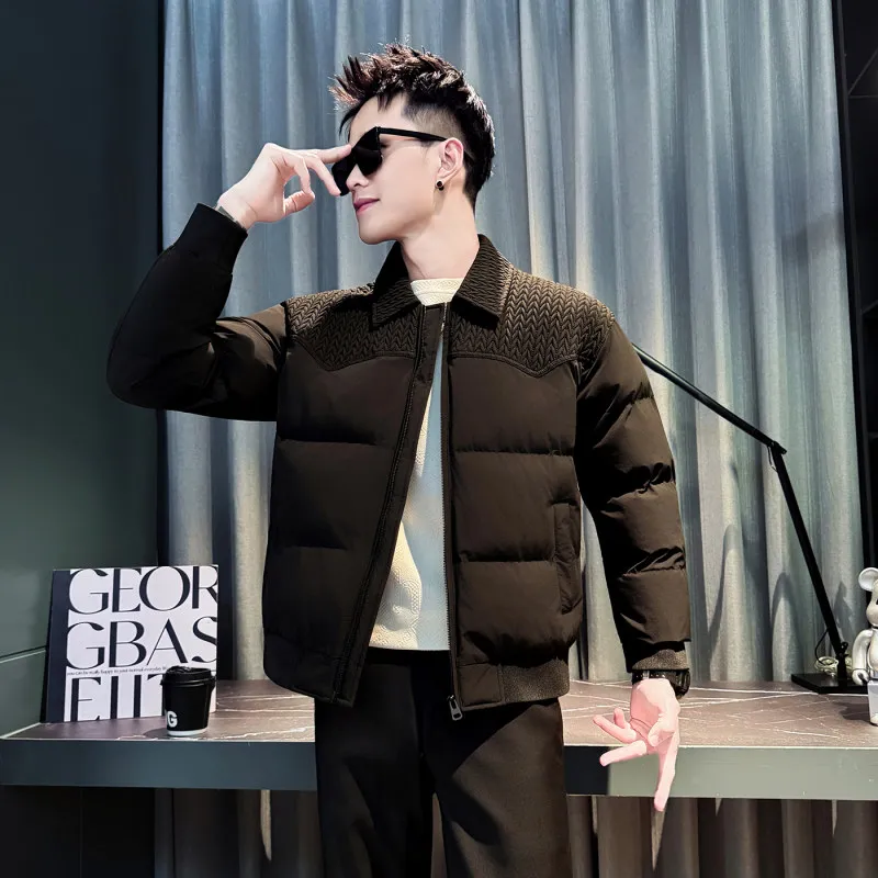 

Slim Fit Thiened Cotton Jaet Men's Small Size Stand Collar Warm Coat Winter High-End Feel Youthful Long Sve Stand L...