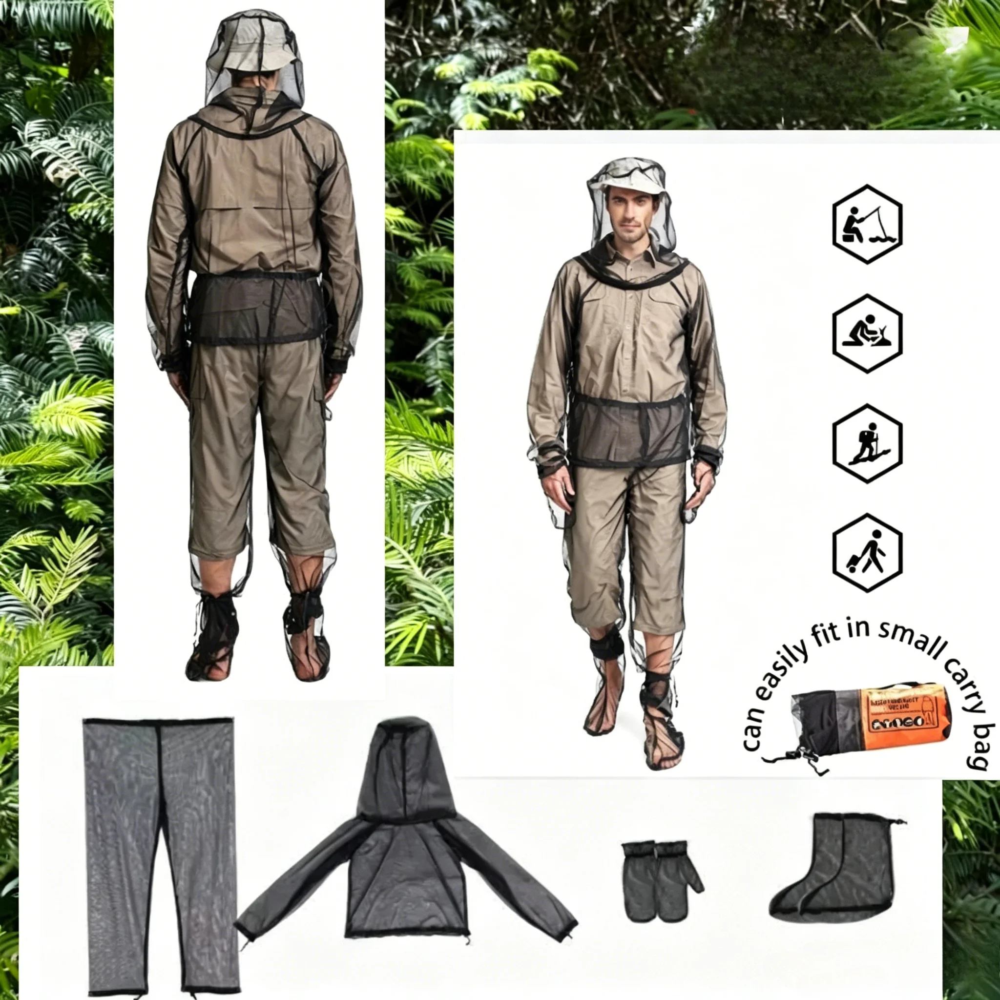 メッシュフード付き蚊よけスーツ屋外釣りアドベンチャー防虫服セットキャンプハイキング蚊よけ服