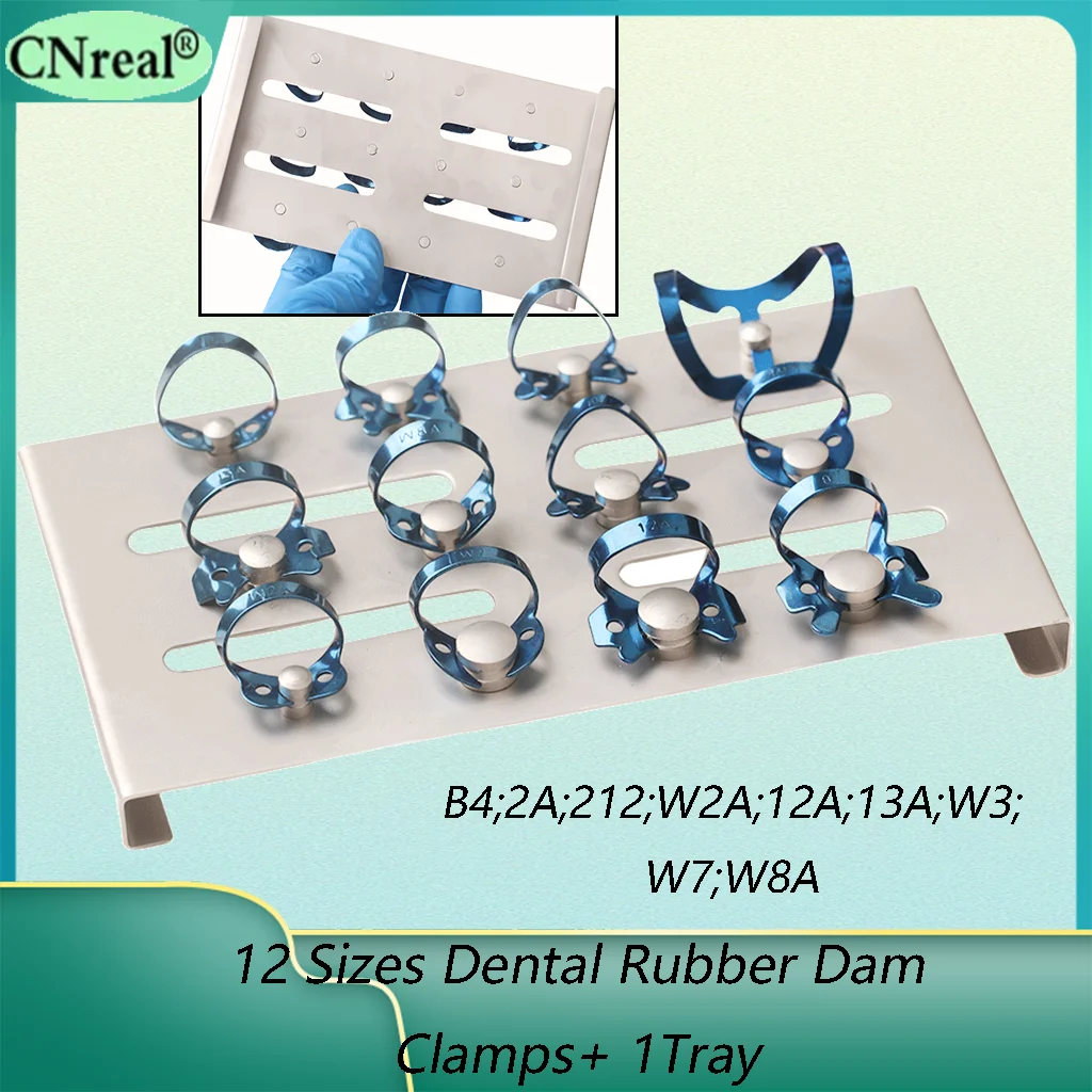 1Set  Dental Rubber Dam Clamps With Stainless Steel Tray Holder Orthodontic Restorative Barrier Clips Dentist Blue Material Tool