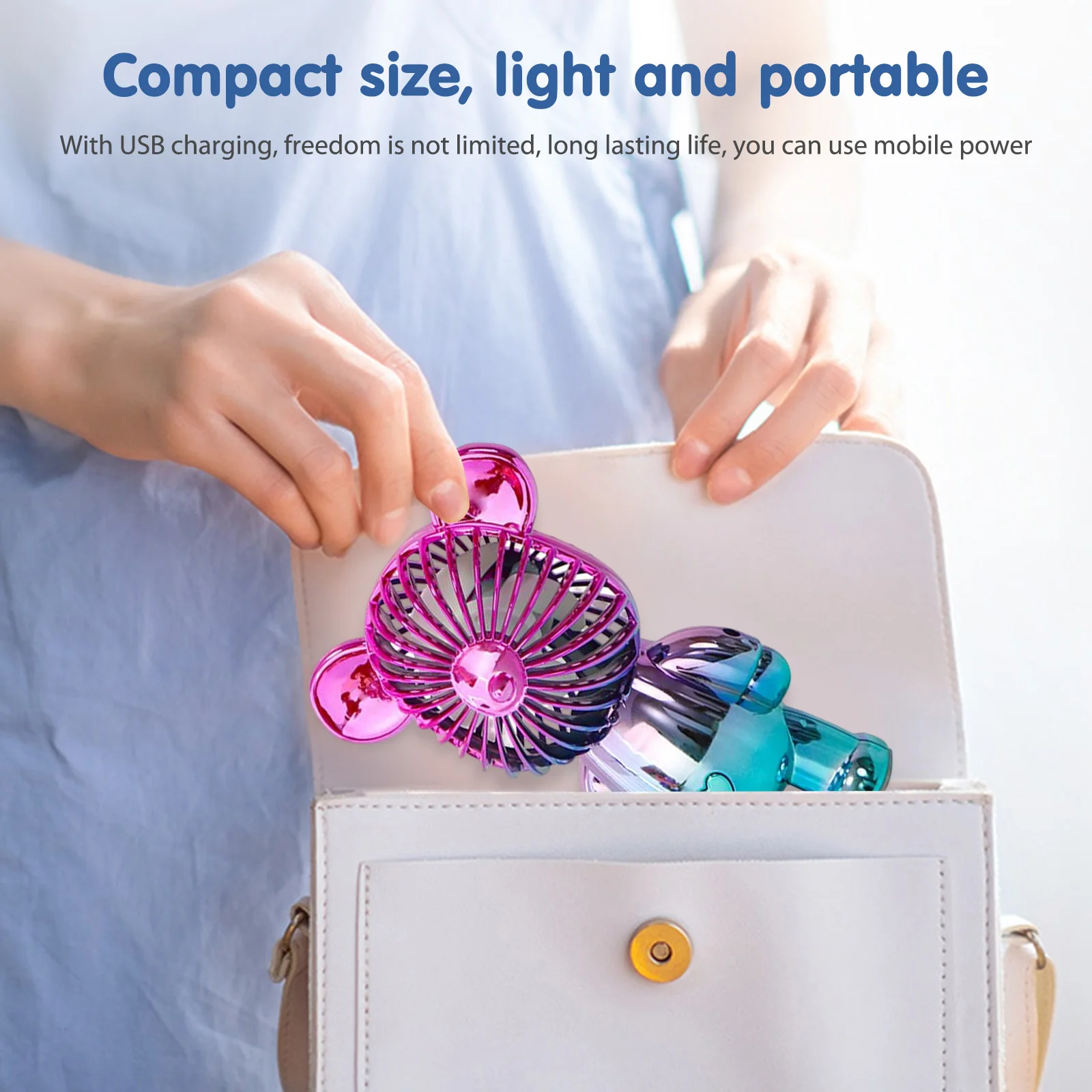 Graffiti Bear Electric Fan USB Rechargeable Air Cooler Electroplating Gradient 3-speed for Camping Outdoor Travel