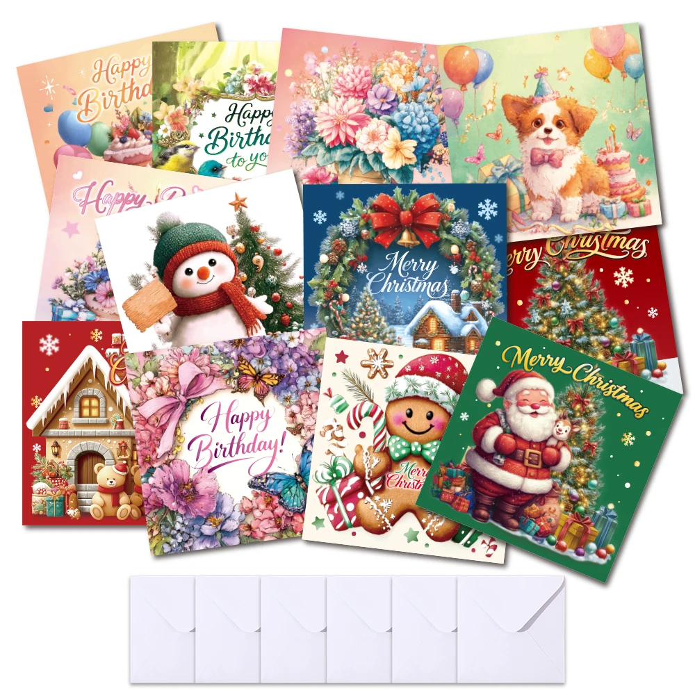 6 Pcs DIY Diamond Card Kit Greeting Cards with Envelopes for Beginners Creative Holiday Gift for Birthday Christmas Thanksgiving