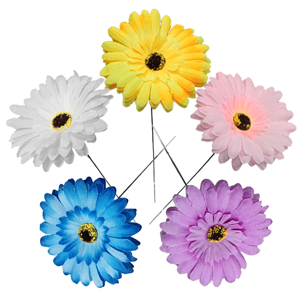 

5pcs Gerbera Lawn Stakes Realistic Flowers Garden Ornaments Iron Material Mixed Colors Outdoor Decorative Accessories