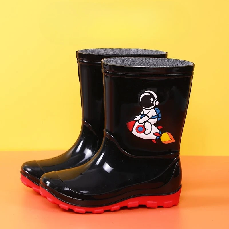 

Kids Rain Boots for Boys Girls Mid Calf Anti Slip Waterproof Rubber Shoes with Warm Fleece Lining Cute Cartoon Animal Design