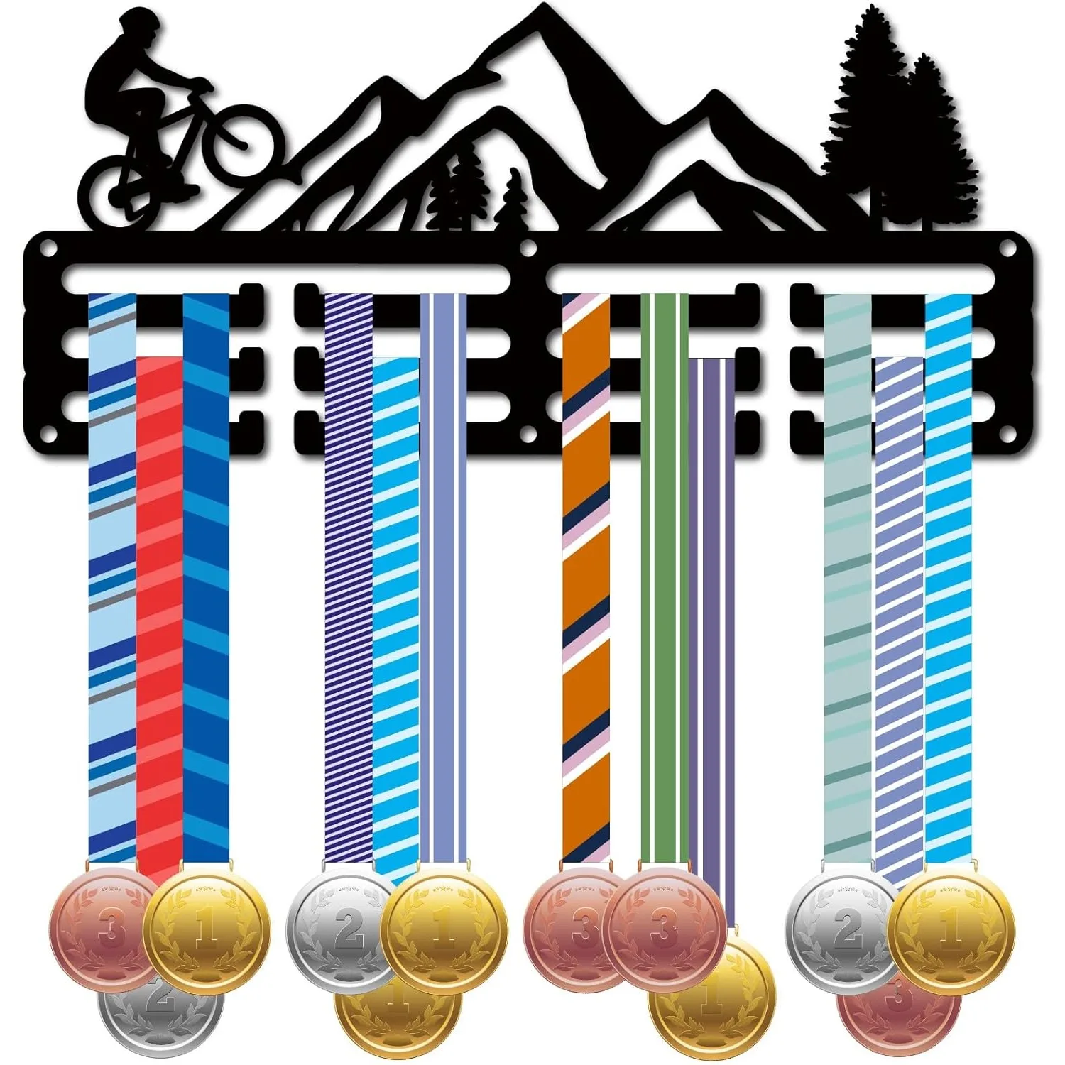 Iron Cycling Medal Display Rack, Wall Mount Sports Award Holder for Bike Race Medals, Metal Hanger for Home Decor Black